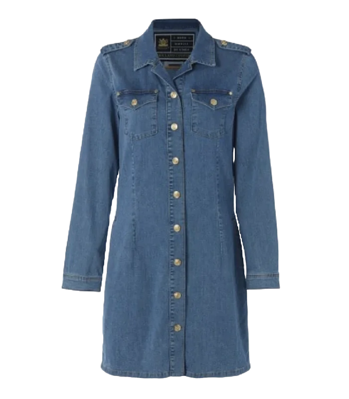 Holland Cooper Light Indigo Wash Denim Shirt Dress with pockets UK 16