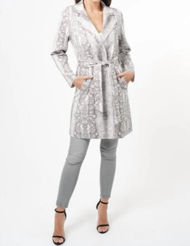 Kobe Snake Print Coat In Grey